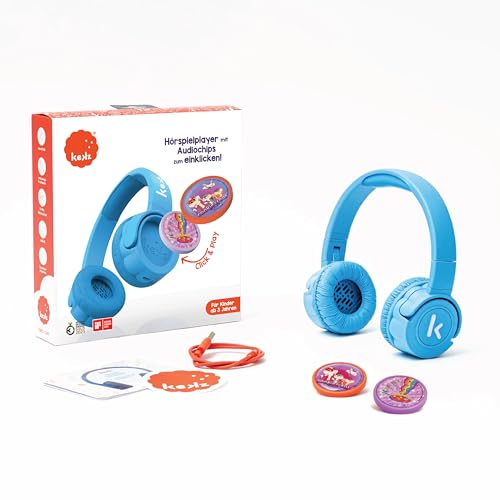 Kekz Starterset Premium Kekzhörer Blau mit Audiochip, Hörspiel für Kinder, Unterhaltung ohne Screen, Ideal auf Reisen, Im Auto oder Zuhause, Selbst Geschichten einsprechen, 90 min Audioinhalte