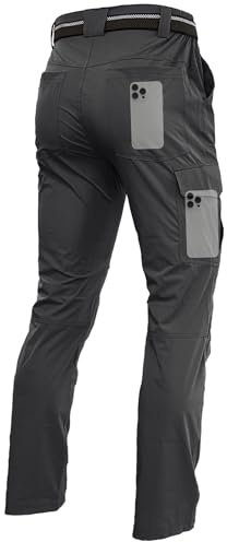 Men's Lightweight Hiking Cargo Work Pants Quick Dry Water Resistant Fishing Travel Climbing Outdoor Stretch Pants Dark Grey 34