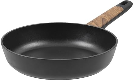 RESTO 93183 Bratpfanne 24cm - Pfanne aus recyceltem Aluminium - für alle Herdarten geeignet, auch Induktion – Steakpfanne antihaftbeschichtet, verstärkter Boden und ergonomischer Griff in Holzoptik