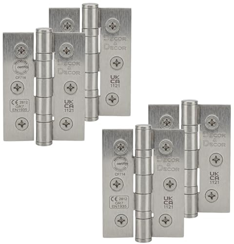 Decoranddecor Satin Nickel Door Hinges 3 Inch Fire Rated Internal 4 Hinges | Satin Nickel Hinges for Internal Doors, Heavy Duty Fire Door Hinges, Ball Bearing Butt Hinge, 76mm Grade 7, Steel Hinges