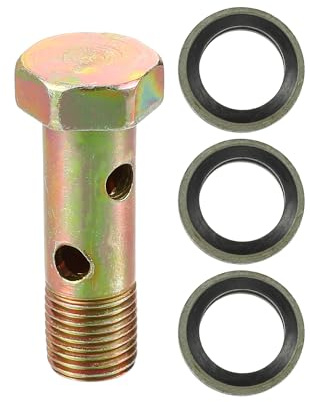VekAuto Doppelter Banjo-Bolzen-Satz 1 Stk Bremsleitungsadapter Universal | Bronze, Metall, Länge 38mm, Gewinde M10x1.0, 4 Löcher, Für Autos, Für Lastwagen, Für Motorräder, Mit 3 Unterlegscheiben