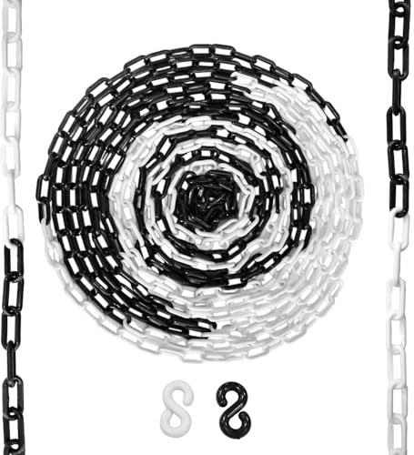 Lleva una cadena de plástico de 33 pies y 6 mm de grosor, blanco y negro, cadena de barrera de plástico duradero de 10 m, cadena de seguridad de control popular, obras de construcción, áreas