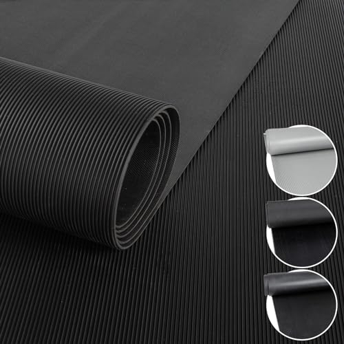 ANRO Gummimatte Meterware Gummiläufer 3mm Feinriefenmatte Rillenmatte Bodenbelag Werkstattboden als Antirutschmatte, Werkbank Auflage u. Bodenmatte 100 x 100cm Feinriefen TPE Schwarz