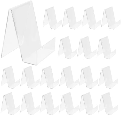 FUNSUEI 20 Stück 7.5 x 9 x 10.5cm Buchaufsteller Acryl Buchaufsteller Transparent Acryl Buchstütze Buchständer für Büchern, Bilderalbum, Büchern, Klassenzimmer, Bibliothek, Transparent