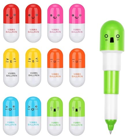 DECARETA 24er Set 6 Farben Mini Kapsel Stifte Pillen Kugelschreiber Ausziehbar Kapsel Druckkugelschreiber für Schule Büro