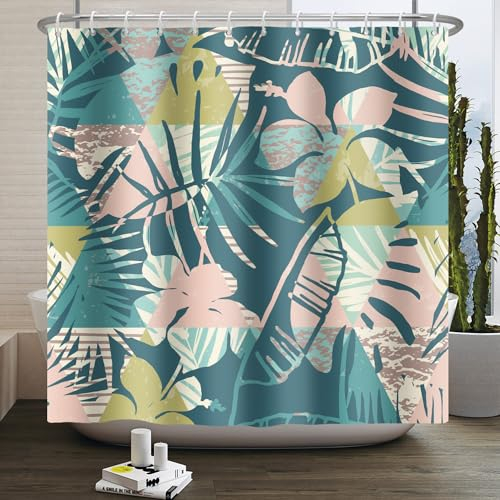 Duschvorhang Rosa Geometrisch Grün Duschvorhang Stoff Polyester Badevorhang Shower Curtains Antischimmel Duschvorhang Wasserdicht Duschvorhänge Duschvorhang 240x200 mit 12 Duschvorhangringen