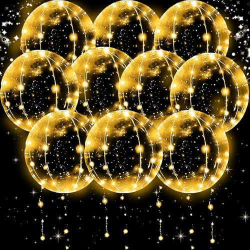 YOUYIKE 10 Pcs Globos Luminosos LED, Globos Helio, Globos bobo con luz LED, 20 Pulgadas Globos Transparentes con Luz, Globos Luminosos para Fiestas, Carnaval, Bodas, Fiestas Varias (Blanco Cálido)