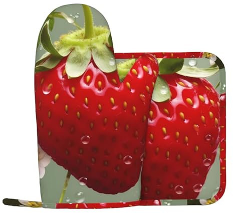 Lot de 2 maniques et maniques en silicone antidérapant et résistant à la chaleur Motif fraise