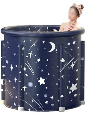 Faltbare Badewanne Erwachsene, Badewanne Freistehend, Sechs Verdickungsschichten, Verdickter Stab, Doppelter Abfluss, für Erwachsene und Dusche(Blue)