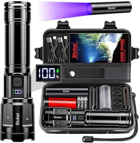 Blukar LED Torch Super Bright - 3 Color Temperatures & 4 Modes, Rechargeable, Long-Lasting 5000mAh, Adjustable Focus, IP67 Waterproof Handheld Torch Flashlight for Camping, Emergency, Hiking etc.
