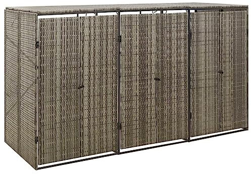 Générique Abri pour Poubelle Triple Gris 207x80x117 cm Résine tressée,Cache-conteneurs à déchets,25KG-319866