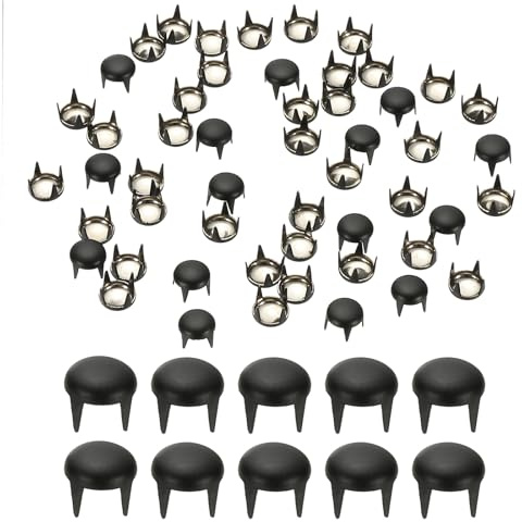 PATIKIL 6mm Metal Studs Spots 100Pcs Round Dome Claw Beads Nailhead Rivets Spike Studs for Leather Craft Clothes Belt Bag Shoes, Matt Black