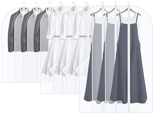 15 pcs Breathable Hanging Garment Bags, Clear Clothes Covers Dustproof Moth Proof Dress Bag Suit Cover Storage protector Bag 60 * 100 cm + 60 * 120 cm + 60 * 140 cm