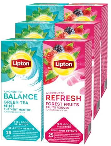 Lipton Feel Good Selection Thé Noir Fruits Rouges 3x25 sachets & Lipton Feel Good Selection Thé Vert Menthe 3x25 sachets