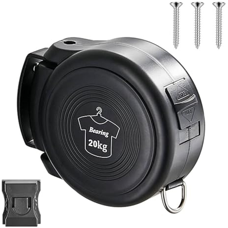 Retractable Washing Line, 4.6 FT Heavy Duty Retracting Clothesline with Fixed Drying Holes Wall Mounted Dryer Rack for Indoor & Outdoor