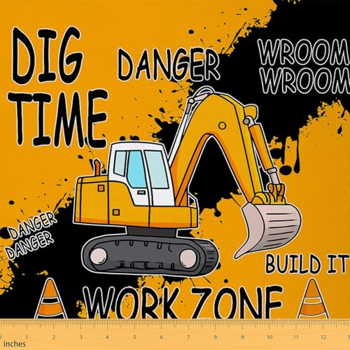 Erosebridal Tractor Fabric by The Yard Excavator Dig Work Waterproof Outdoor Decor for Boys Kids Construction Orange Cartoon Upholstery Decor Craft Patchwork Decor for Quilting Sewing 1 Yard