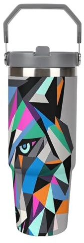YTLKGFP 30 Oz Large Capacity Car Cup Coyote Wolf Beast Tumbler with Handle Straw Lid Insulated Stainless Steel Water Bottle Travel Mug Leak-proof Car Cup Keeps Cold Or Hot
