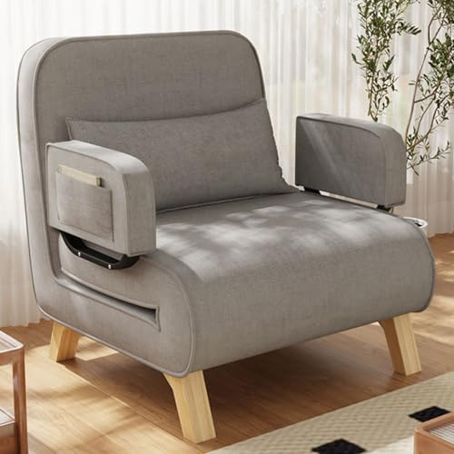 Vikbar Bäddsoffa 3-i-1-Sovstol med Sängfunktion Liggsoffa med Ryggstöd Som Kan Justeras I 5 Lägen för Små hus Lägenhet Kontor(Gray)