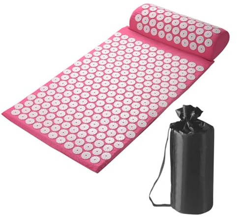 Emdmaltrix Akupressurmatten-Set | Massagematte & Kissen inkl |zur Wohltuenden Entspannung und Massage,Entspannungsmatte gegen Nacken und Rückenschmerzen(Pink)