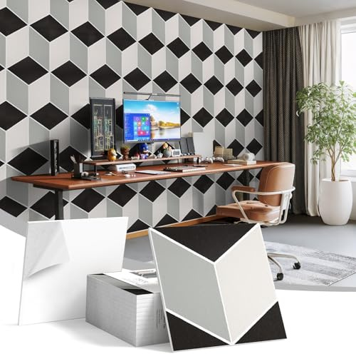 JBER 12 Stück Akustikpaneele, Selbstklebend Schallschutzplatten für Wände, Innen Dekorative Wandpaneele 3D-Strukturdruck, Schallabsorption für Tonstudios, Büros, Wohnungen, 30×30×1cm, Schwarz und Weiß