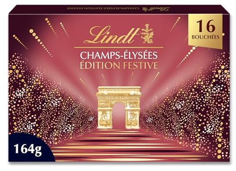 Lindt - Boîte CHAMPS-ÉLYSÉES Édition Festive - Assortiment de Chocolats au Lait - Pralinés, Croustillants et Onctueux - Idéal pour Noël, 164g