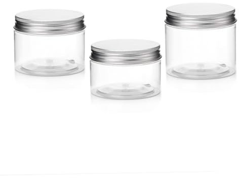 HONITANO Lot de 3 Pots de Crème Ronds en Plastique Argenté, 100ml, pour Beurres et Crèmes, Rangement Pratique pour Cosmétiques et Lotions