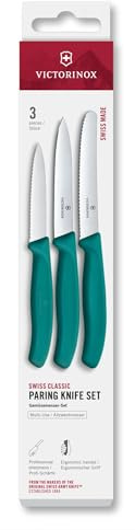 Set di coltelli da cucina Victorinox Swiss Classic, 3 pezzi, Coltello per verdure, pomodori e colazione, Manico in plastica robusta, Acciaio inossidabile, Verde