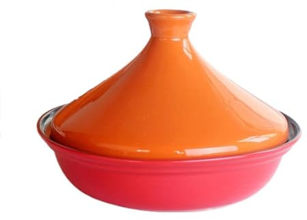 HAJHI Ceramic Tagine Pot Moroccan for Cooking Open Flame Steaming Tangine with Lid Tajine Restaurant for 2-4 People(Orange)