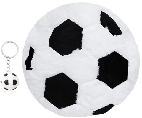 OPVXZAD Cuscino In Peluche a Tema Calcio, Peluche Giocattolo Football Toy & Portachiavi Calcio, Palla Di Stoffa Peloso, Giocattolo Morbido, Regalo Per Ragazzi, 45x45 cm