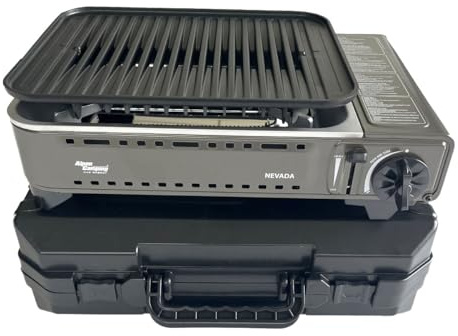 Alpen Camping - Nevada BBQ Gaz Portable | Brûleur 1780W | Grille Anti-Graisse Fente Centrale | Allumage Piezo | Mallette Rigide Incluse | Camping, Van, Roadtrip