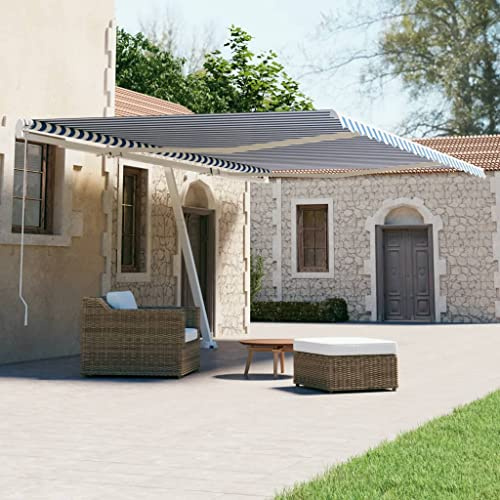 Qnhdfrt Standmarkise Automatisch 600x300 cm Freistehend Blau/Weiß für Terrasse Garten Balkon mit Fernbedienung und Kurbel