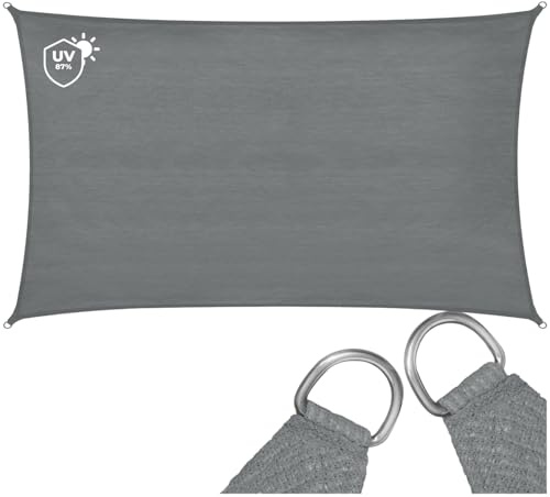 tectake® Sonnensegel, reißfestes HDPE Gewebe, 87% UV Schutz, Sonnenschutz Sichtschutz Balkon, Sichtschutz Garten, für Pergola, Windschutz Terrasse, mit Ösen und Spannseile - rechteckig, grau, 4 x 6 m