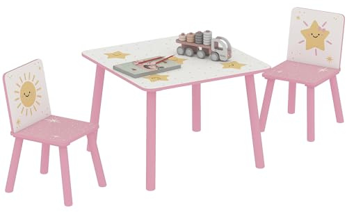 AIYAPLAY Mesa y Sillas Infantiles de 3 Piezas Niños de +3 Años Rosa