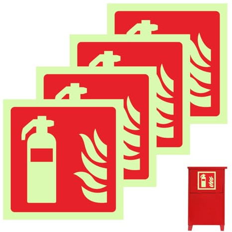 4 Stück Feuerlöscher Schild,Hinweisschilder Feuerlöscher 15 x 15cm, PVC Nachleuchtend Selbstklebende Brandschutzschild, Piktogramm für Haus, Büro, Krankenhaus