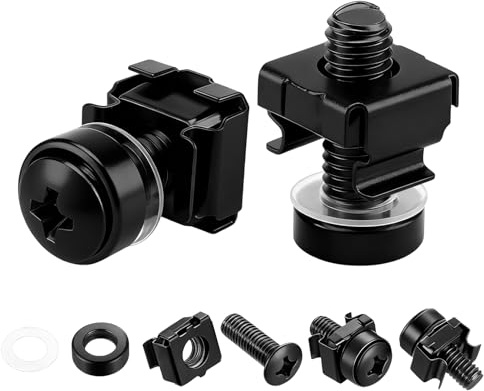 40 Pcs/20 Set Rack Mount Cage Nuts and Screws Kit, M6x20mm Server Rack Screws and Cage Nuts, Mount Server Cabinets Bolts and Washers for Audio Shelves Cabinets (Black)