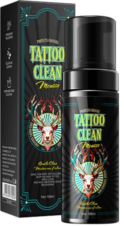 Skin Tattoo Schiuma per la pulizia del tatuaggio, 150 ml, crema per tatuaggi e pulizia della pelle, sapone per tatuaggi, pulizia della pelle, miglioramento del colore, sbiancamento