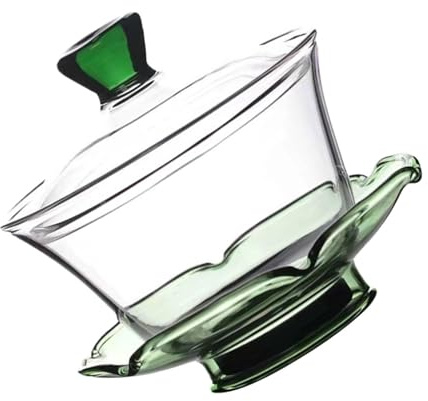 HOMSFOU Taza de Té Tipo Sopera de Vidrio Grueso Transparente Tapa Verde 10 Cm Diámetro 9 Cm Altura Resistente al Calor para Salón de Té y Hogar Taza para Preparar