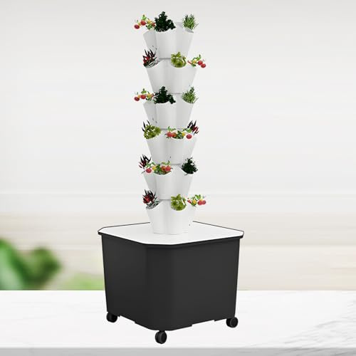 Memykoy 30/40/50/60 Holes Hydroponics Tower Set Hydroponic Growing System,Garden Hydroponic Growing System Vertical Tower,Garden Aeroponics Growing Kit for Herbs, Fruits and Vegetables White-12LAYERS