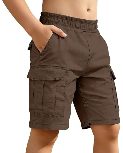 Pantalones cortos tipo cargo para niños de 4 a 14 años con cintura elástica y bolsillos laterales