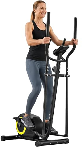SPORTNOW Ellittica da Casa, Cyclette Ellittica Magnetica Silenziosa con 8 Livelli di Resistenza, App Bluetooth, Sensore di Pulsazioni, Monitor LCD, Pedali Antiscivolo, Portatelefono, Ruote, Max 120kg