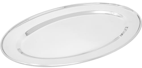 BARGAINS-GALORE Food Serving Plate Oval - Curry Dish Bowl Table Stainless Steel 35Cm | Plates Deep Oval Curry Dish Bowl Dishes Multipurpose Food Bowls | Polish Finished Kitchen Trays (35CM)