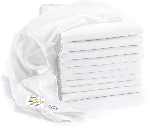 MAKIAN Mullwindeln 10er Pack, 80x80 cm, Oeko-TEX® Standard 100 geprüft, 10 Spucktücher in Premium Qualität - doppelt gewebte Stoffwindeln/Mulltücherk, Kochfest - Weiß