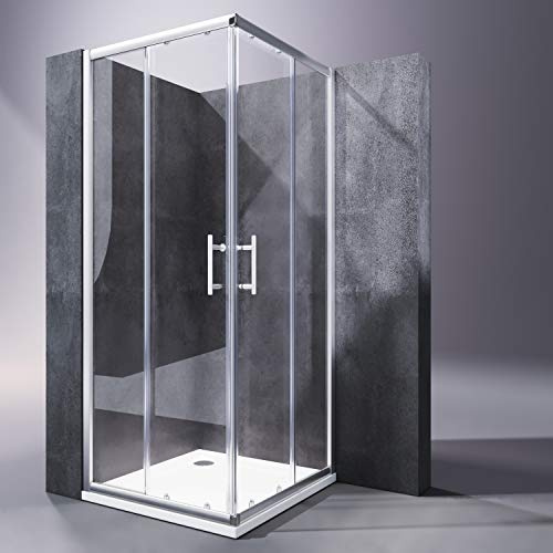 SONNI Eckeinstieg Duschkabine 90x90x185cm mit Duschtasse, Schiebetür, ESG