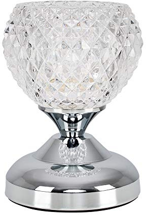 MiniSun | Modern Silver Chrome and Glass Touch Table Lamp | Table Lamps, Home Décor & Improvement Essential | Includes 3W LED Bulb [3000K Warm White]