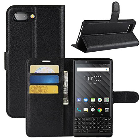 HualuBro BlackBerry KEY2 Case, Premium PU Leather Wallet Flip Phone Protective Case Cover with Card Slots for BlackBerry KEY 2 Smartphone (Black)