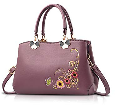 NICOLE&DORIS Donne Borse a mano Retro Borsa a tracolla Le signore Moda Borsa a tracolla Borsa Totalizzatore Ricamo Fiore viola