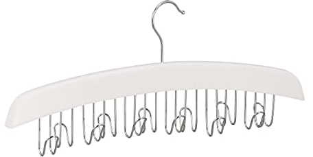 Relaxdays Gürtelhalter Kleiderschrank, Haken für 12 Gürtel, 360° drehbarer Haken, Lotusholz, 17,5x43x5,5 cm, weiß/Silber