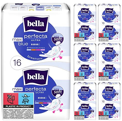 bella Perfecta Ultra Damenbinden Maxi Blue Lang mit Flügeln Extra Soft 7er Pack (7x16 Stück)