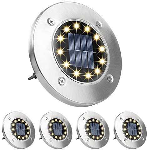 Solarleuchte Wilktop Bodenleuchte 12 LED Warmweiß Solar Wegeleuchte Außen Solarleuchte Edelstahl IP65 Wasserdicht Solarleuchte für Rasen Weg Garten Hof 4 Stück