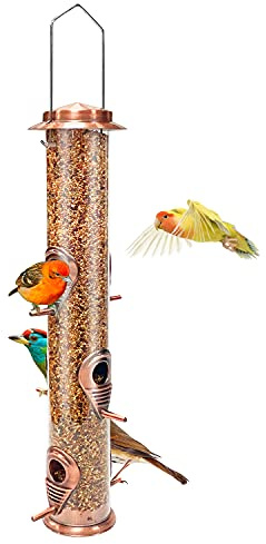 Urban Deco Vogelfutterspender, Vogelfutterhaus zum Aufhängen, Futterhaus für Vögel aus Metall, Vogelfutterstation für Garten, Anpassungsfähig an alle Wetterlagen, 6 Port, Antikes Kupfer